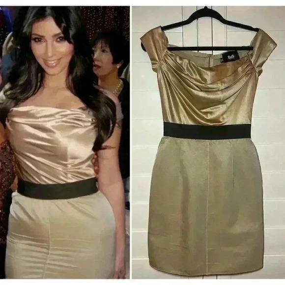 Dolce & Gabbana Off Shoulder Mini Dress 40 4 Small Silk Wool Cocktail Kardashian - Picture 1 of 12
